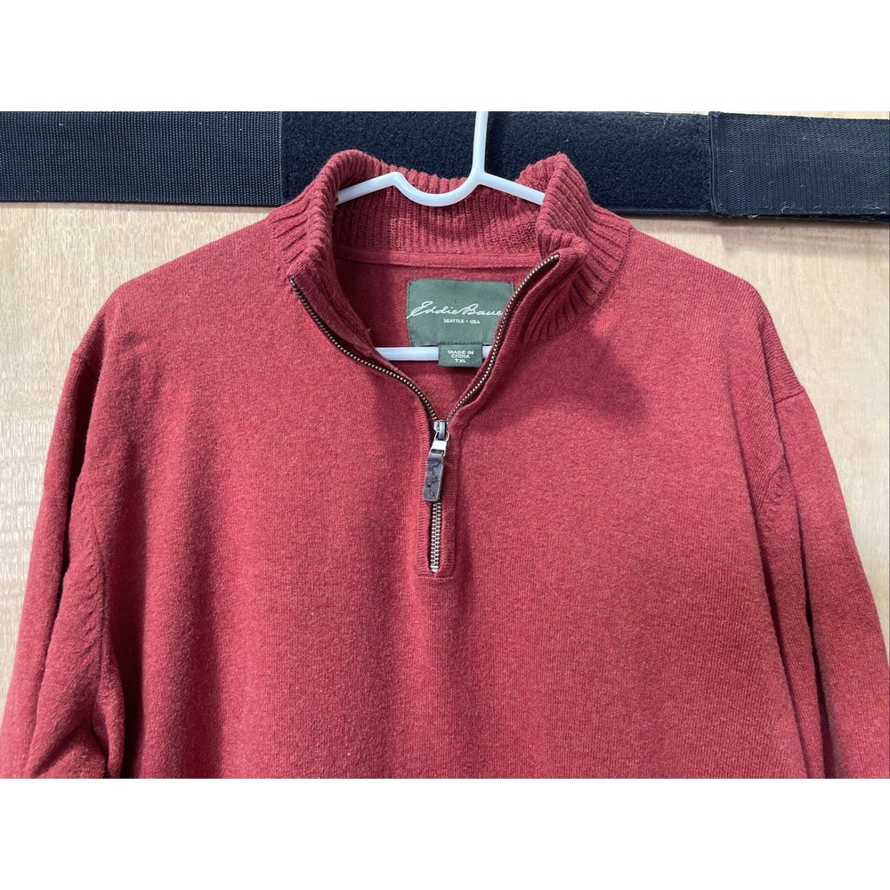 Eddie Bauer Men's XL Tall Quarter‎ Zip Sweater Red, Long Sleeve, Pullover